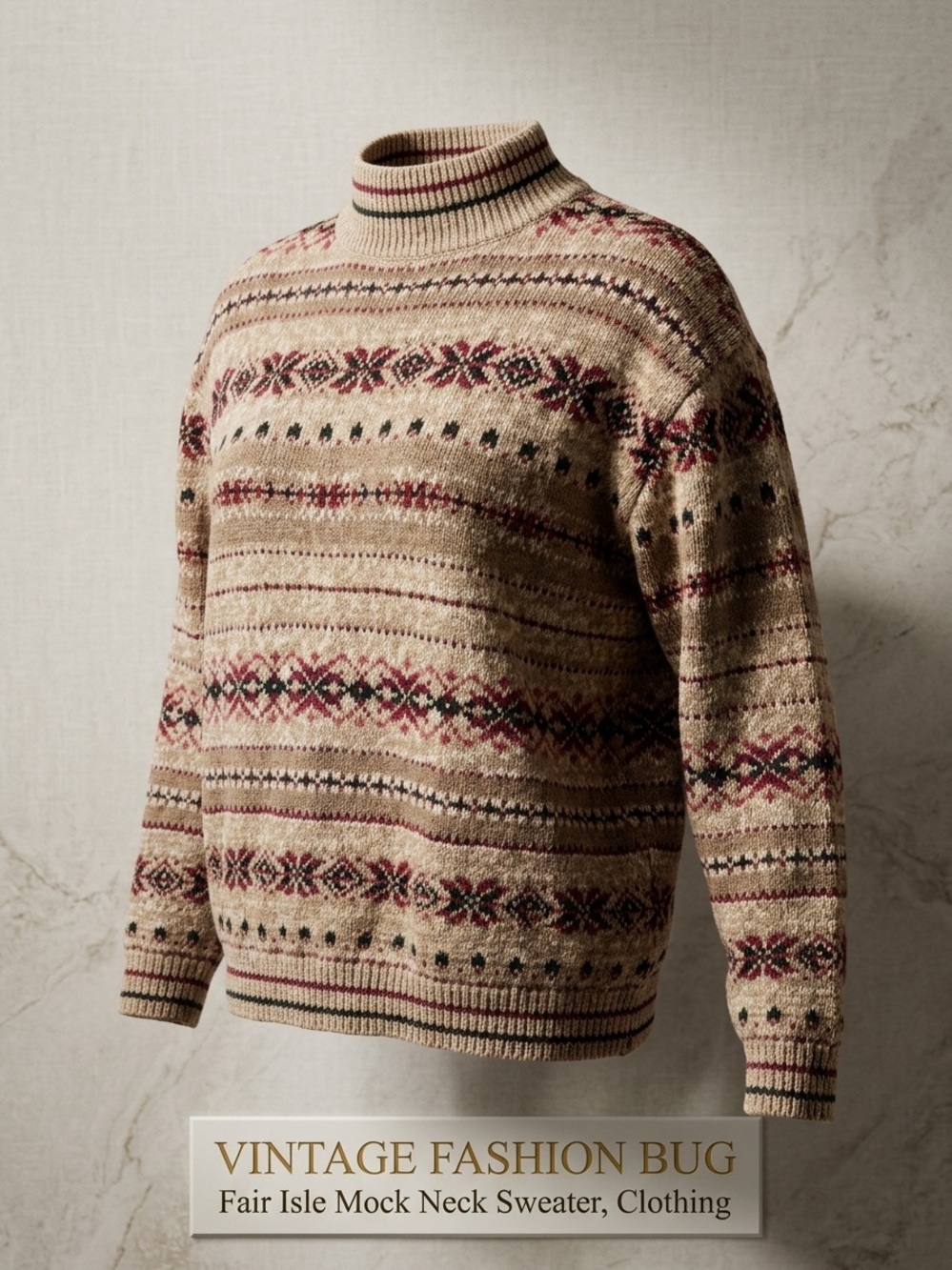 Vintage Fashion Bug Fair Isle Mock Neck Sweater Excellent Condition